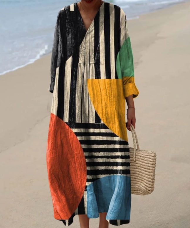 Women's Irregular Geometric Art Print Dress