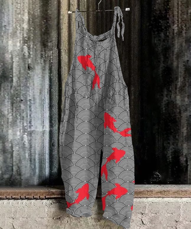Japanese Goldfish Art Print Casual Jumpsuit