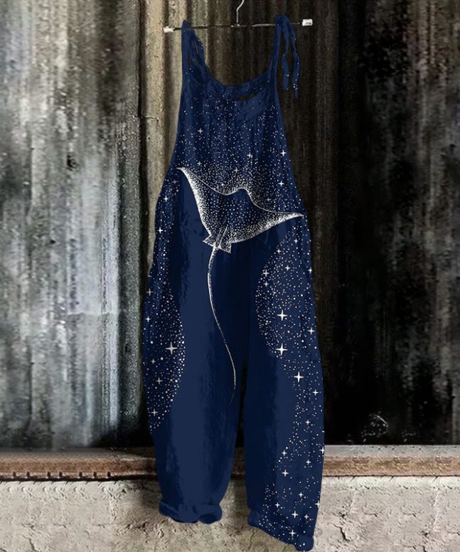 Starry Spotted Eagle Rays Print Casual Jumpsuit