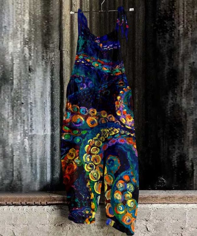 Mysterious Rainbow Octopus Tentacles Art Print Casual Jumpsuit