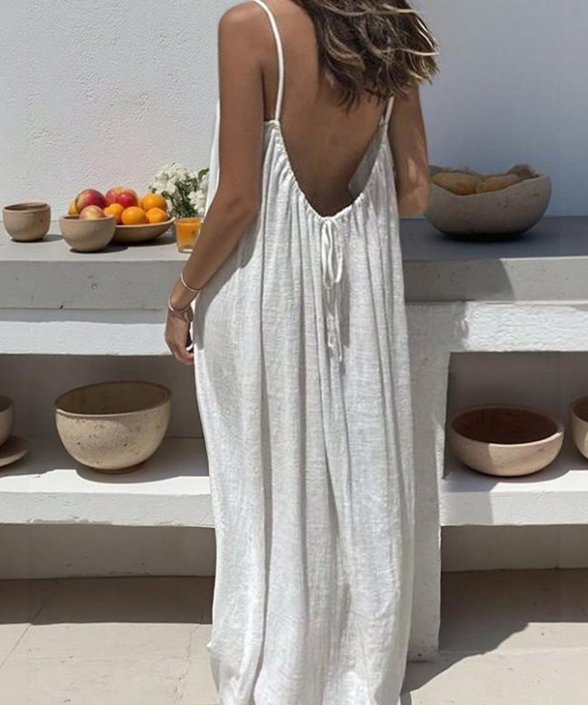 Loose Solid Color Adjustable Tie Strap Vacation Dress