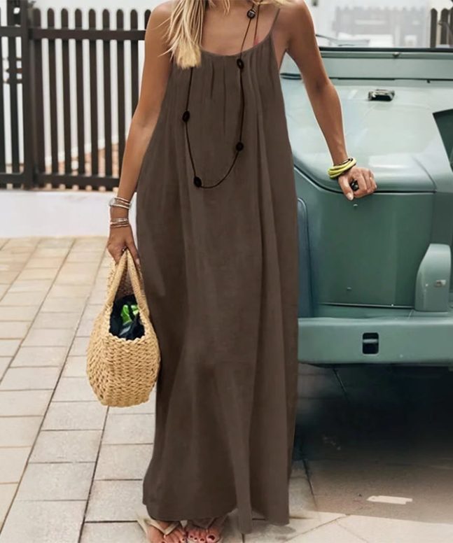 Loose Solid Color Adjustable Tie Strap Vacation Dress