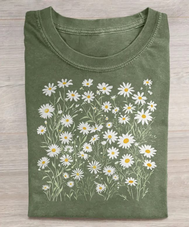 Unisex April Birth Daisy Flower Print Acid Washed T-shirt