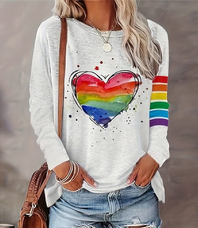 Rainbow Heart Print long sleeve t-shirt